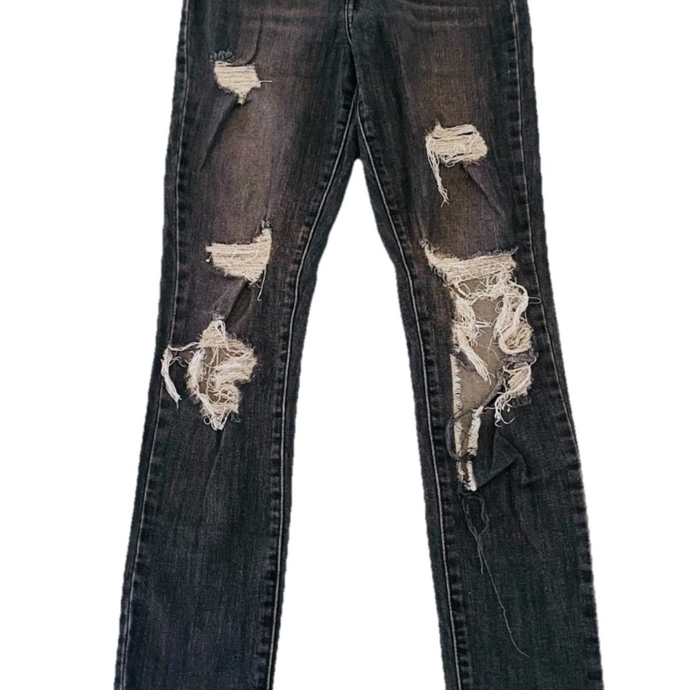 Levi’s High Rise Skinny Jeans Distress W26 L32 Washed Black Zip Fly Stretched